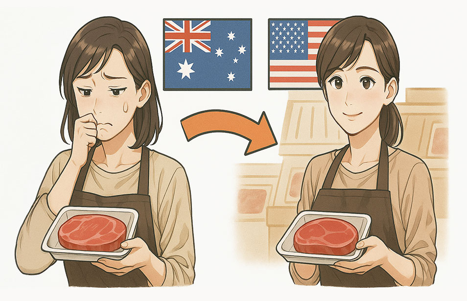 オージービーフ(グラスフェッド)の臭いを抑える処理や調理をするなら、アメリカンビーフなどの牛肉を購入したほうが無難です。