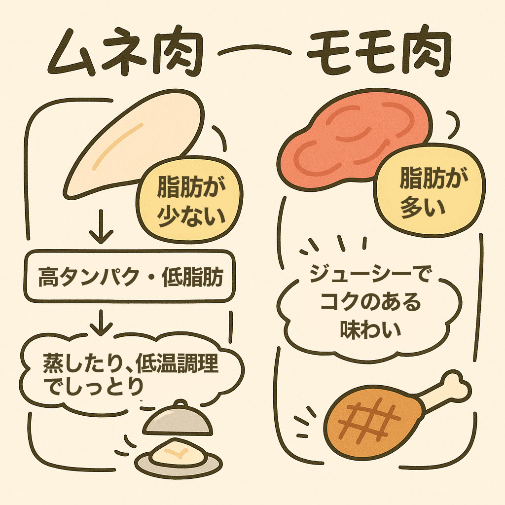 鶏肉の部位「ムネ肉」と「モモ肉」の違いとは
