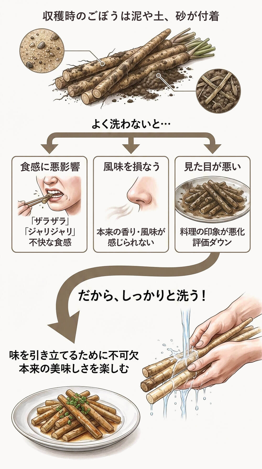 ごぼうに付着した土や泥がもたらす影響