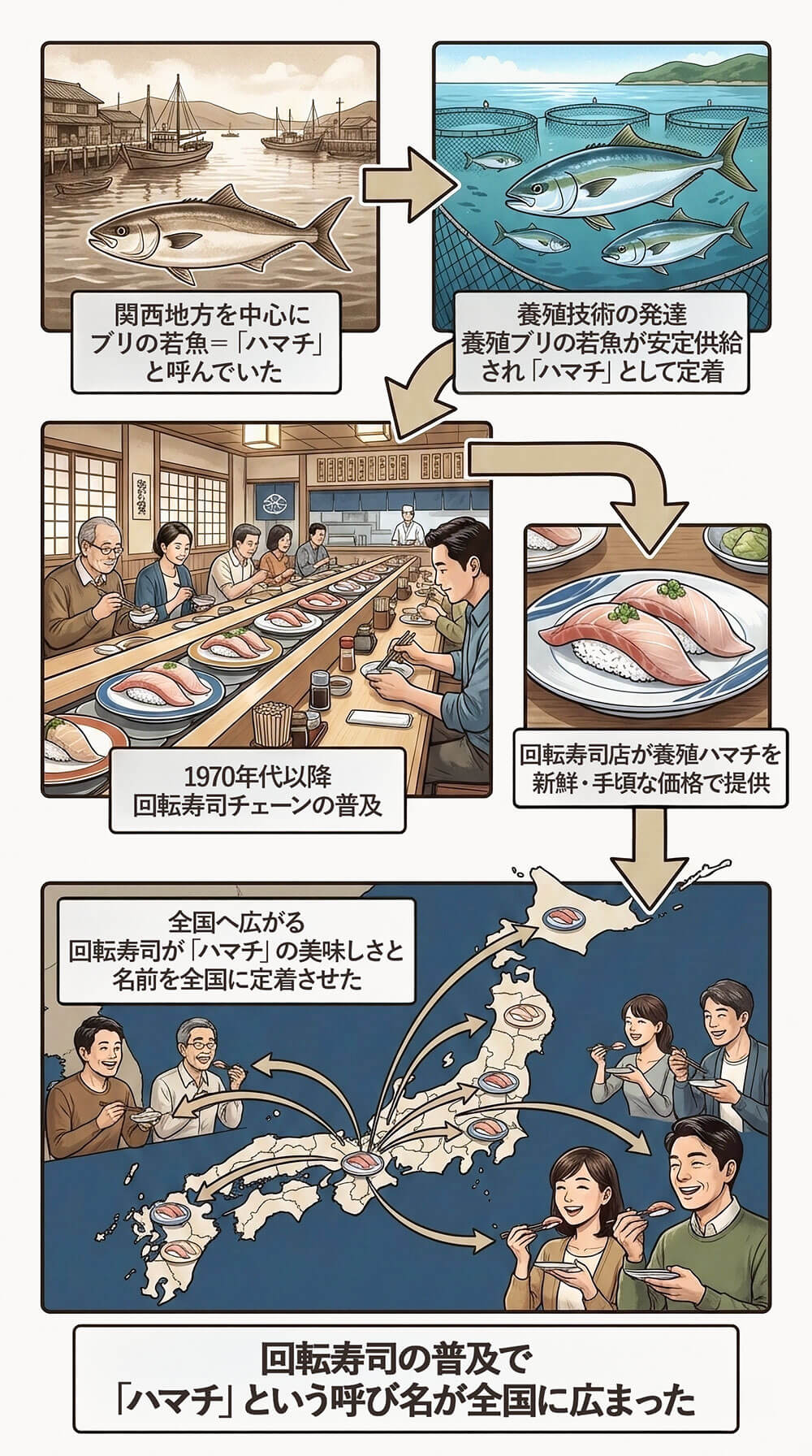 「ハマチ」という名が広まったのは回転寿司