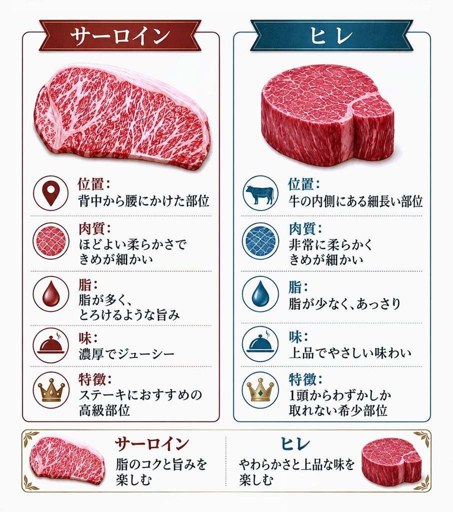 サーロインとヒレの違い一覧