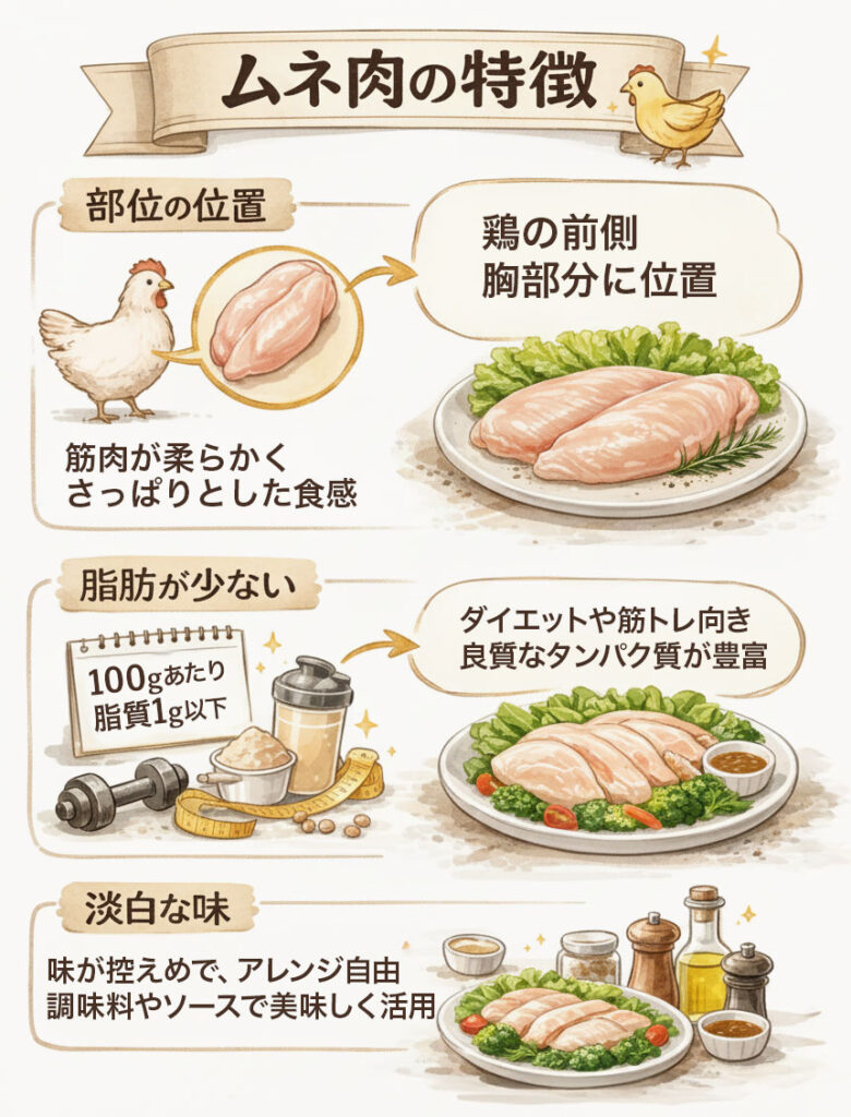 ムネ肉の特徴と部位の位置