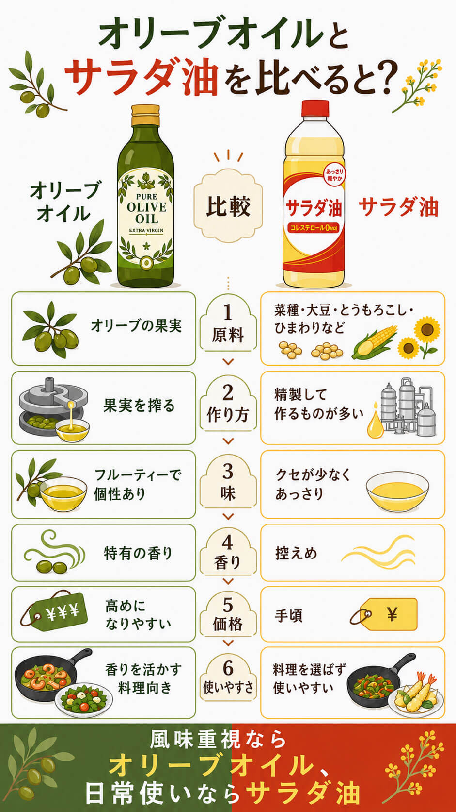 オリーブオイルとサラダ油の違い