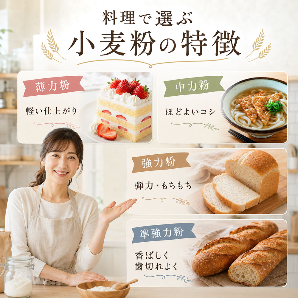小麦粉の種類別の特徴