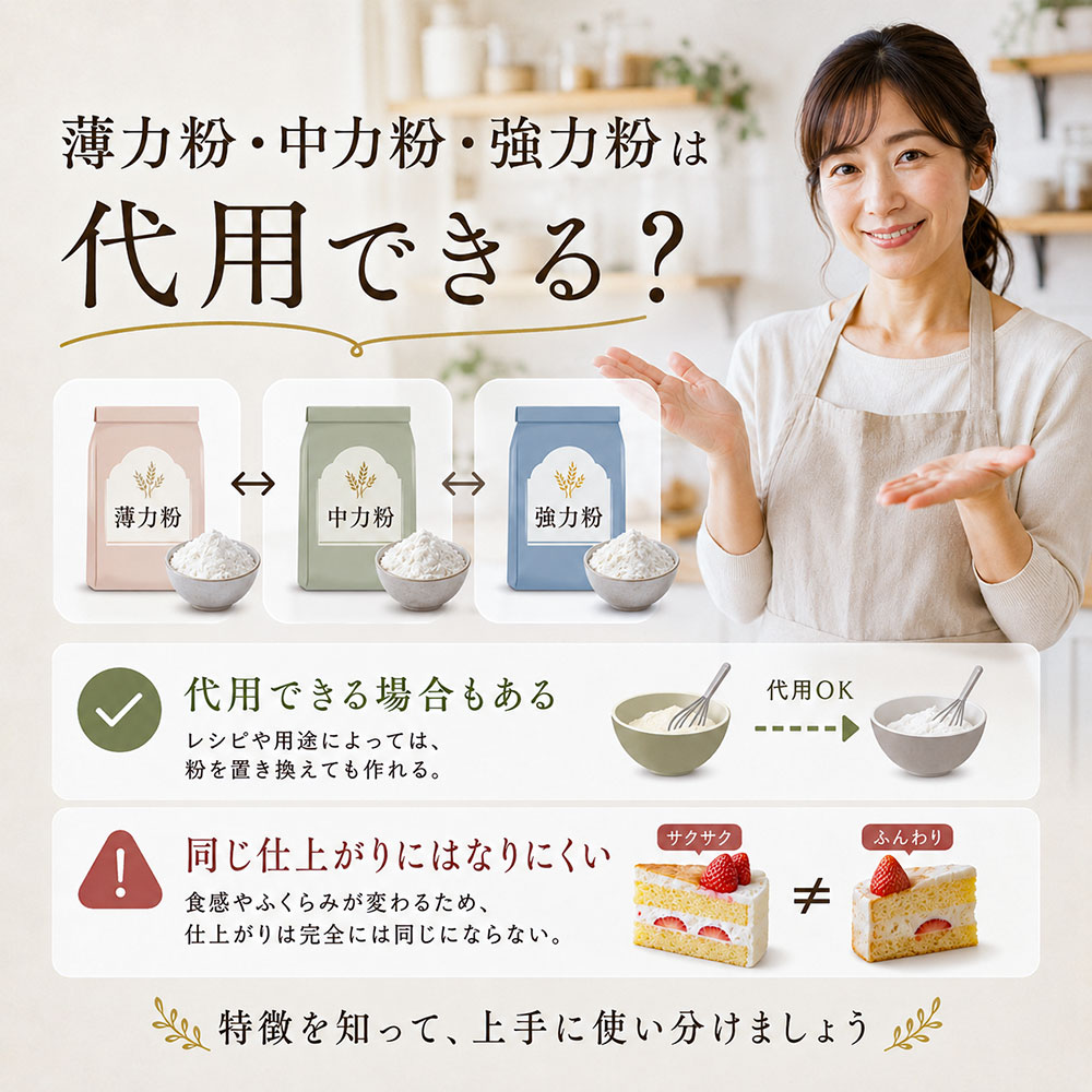 薄力粉・中力粉・強力粉は代用できる?