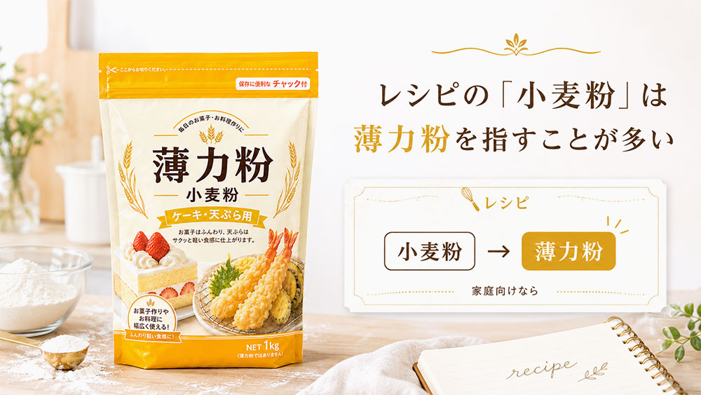 レシピの「小麦粉」は薄力粉を指すことが多い
