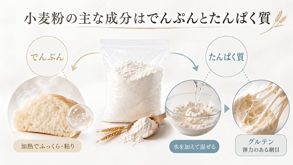 小麦粉の主な成分はでんぷんとたんぱく質