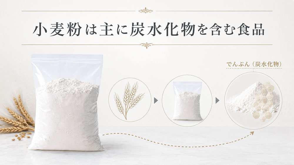 小麦粉は主に炭水化物を含む食品