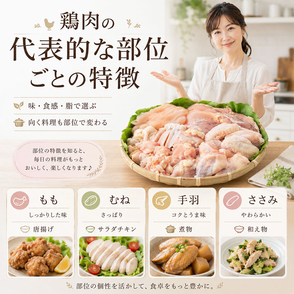 鶏肉の代表的な部位ごとの特徴