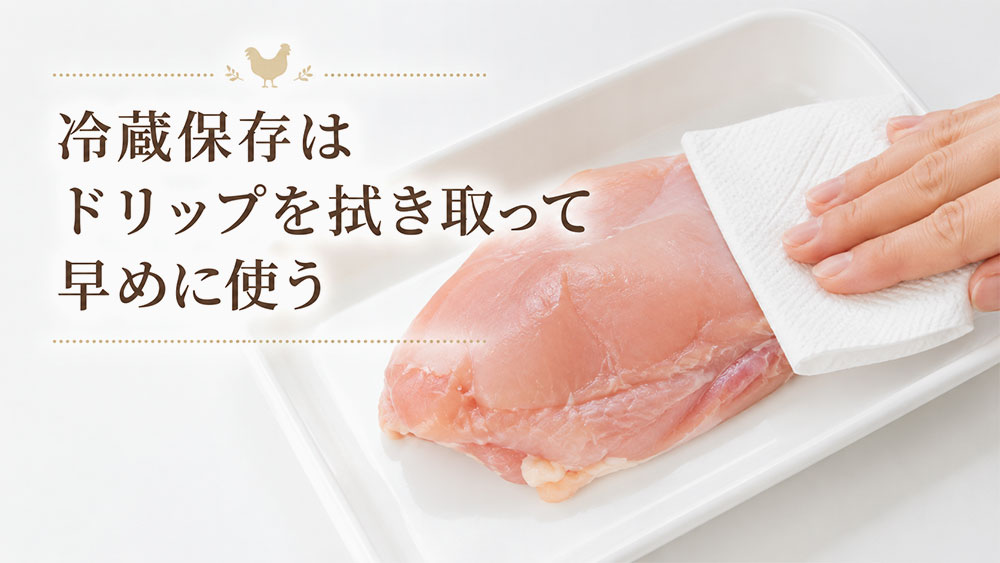 冷蔵保存はドリップを拭き取って早めに使う