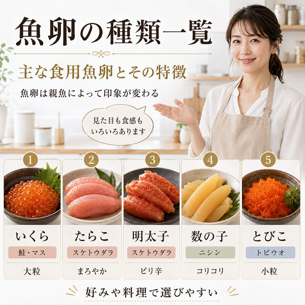 魚卵の種類一覧:主な食用魚卵とその特徴