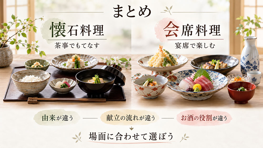 懐石料理と会席料理の違い：まとめ