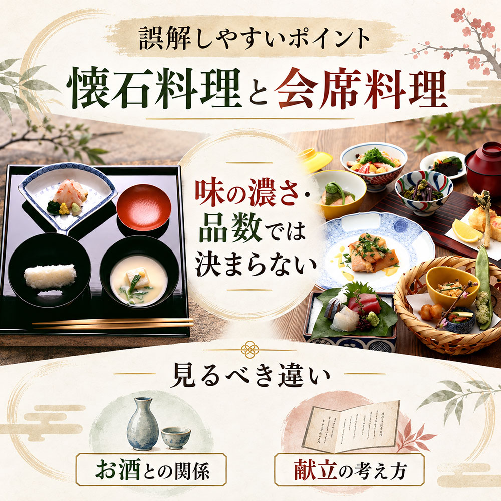 懐石料理と会席料理は味も品数も違う？誤解しやすいポイントを整理