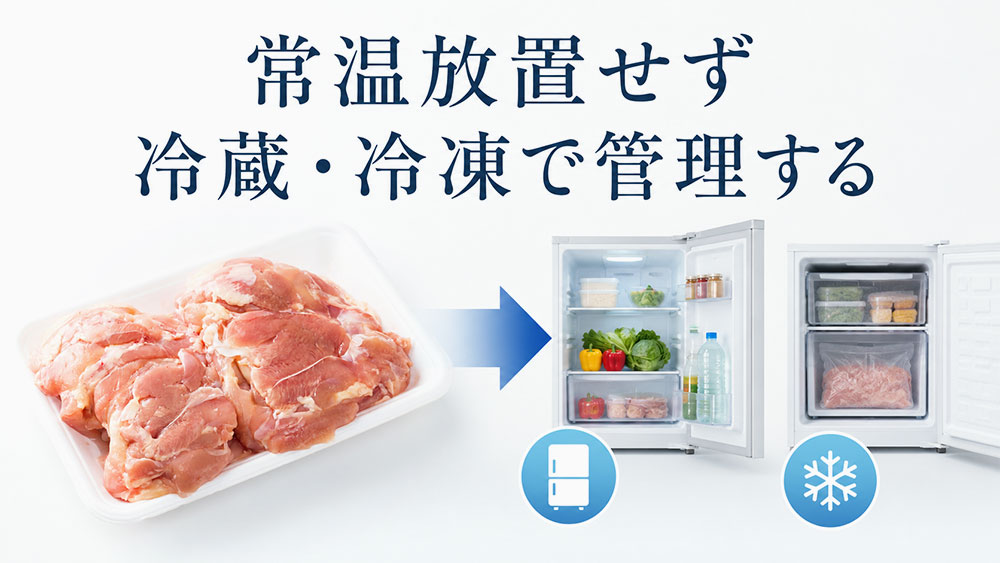 常温放置せず冷蔵・冷凍で管理する
