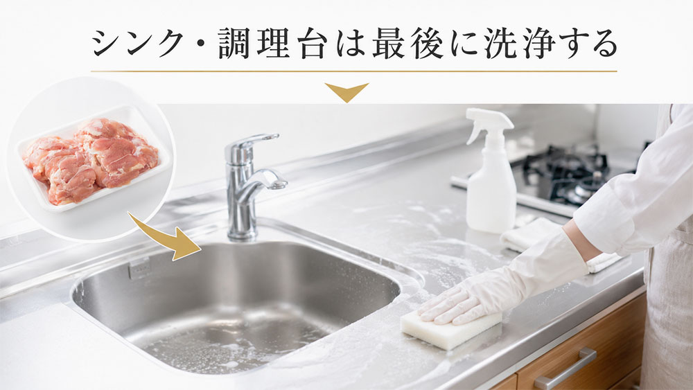 シンク・調理台は最後に洗浄する