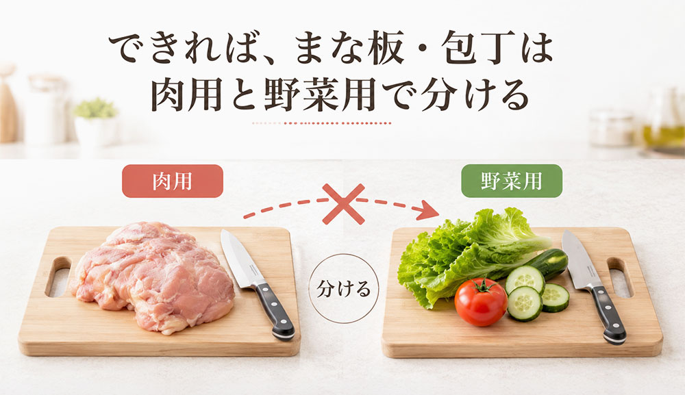 できれば、まな板・包丁は肉用と野菜用で分ける