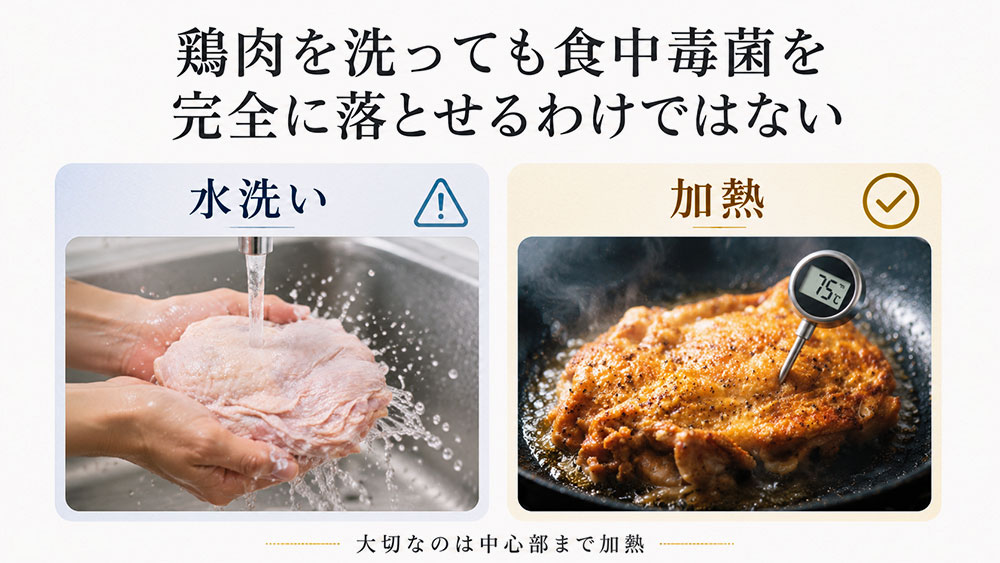 鶏肉を洗っても食中毒菌を完全に落とせるわけではない