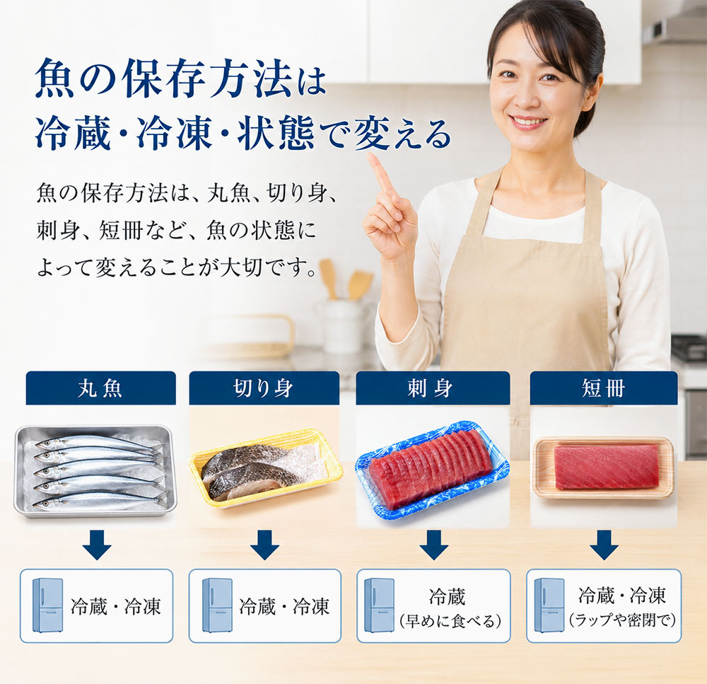 魚の保存方法は冷蔵・冷凍・状態で変える