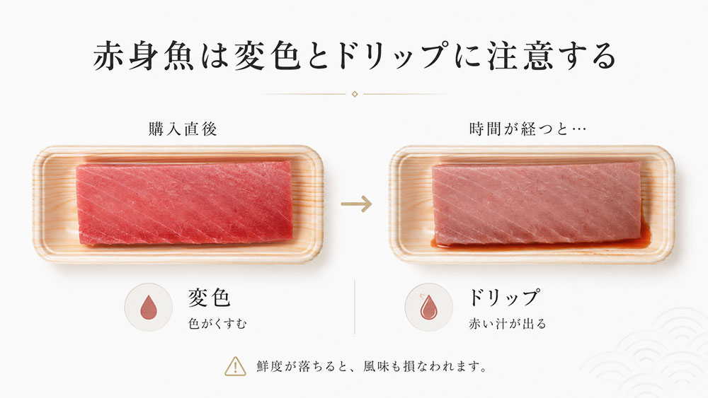 赤身魚は変色とドリップに注意する