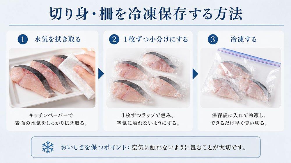 切り身・柵を冷凍保存する方法