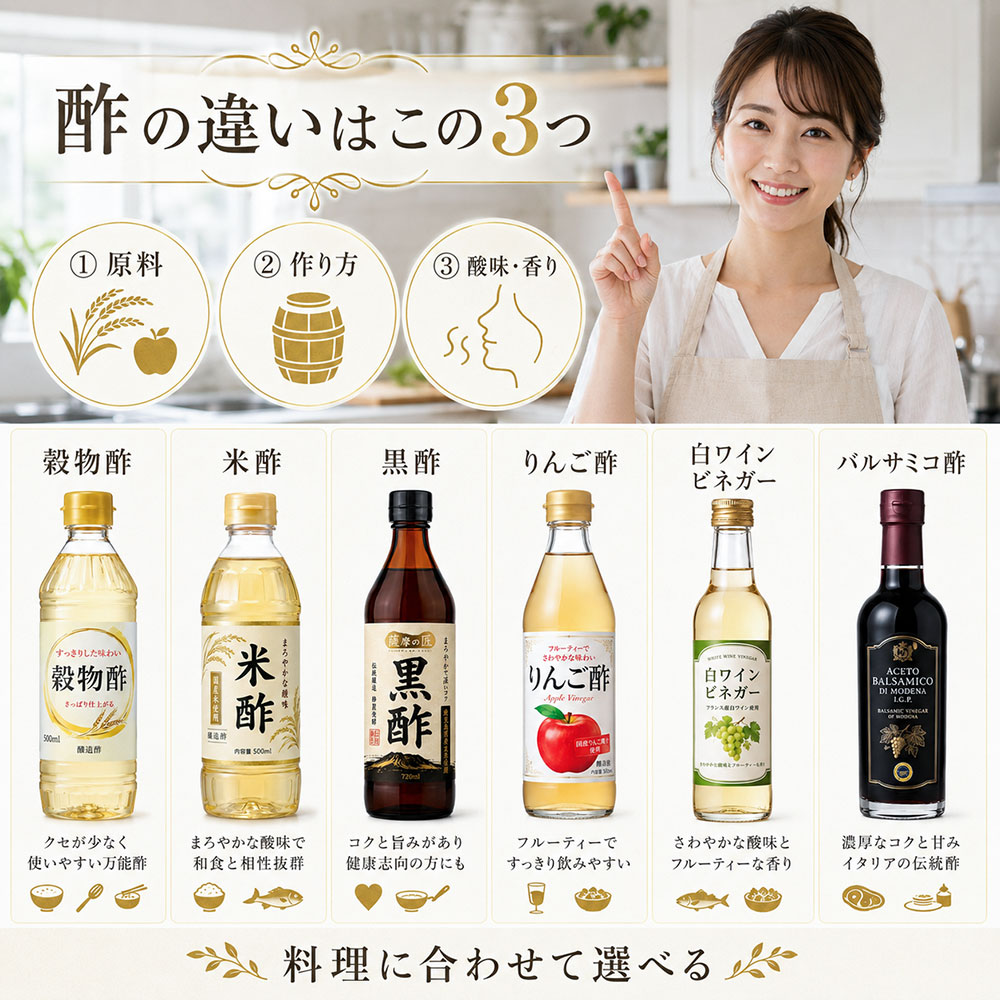 酢の種類と違いを一覧で比較