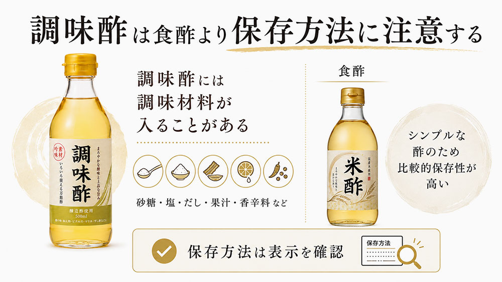 調味酢は食酢より保存方法に注意する