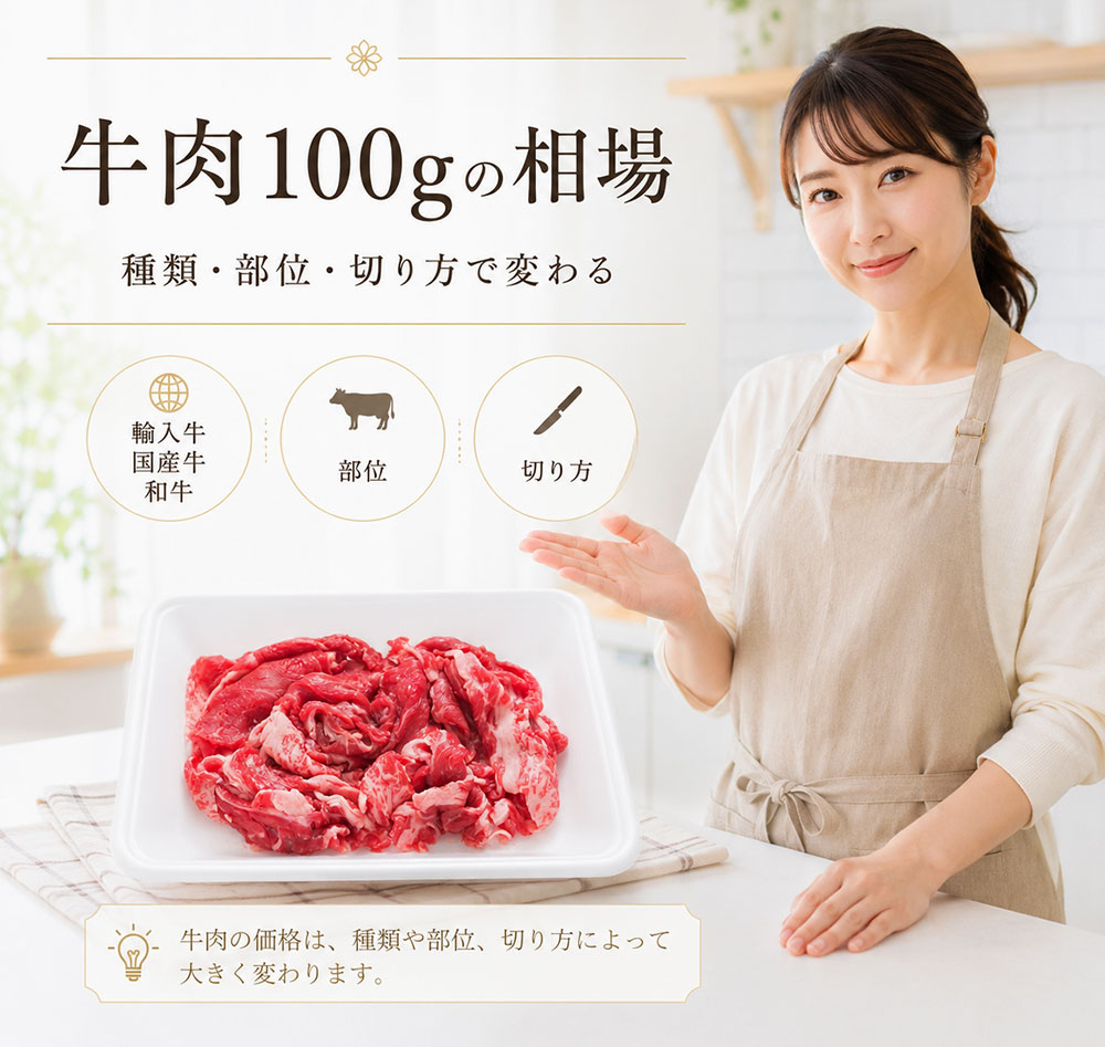 牛肉100gの値段相場はいくら？