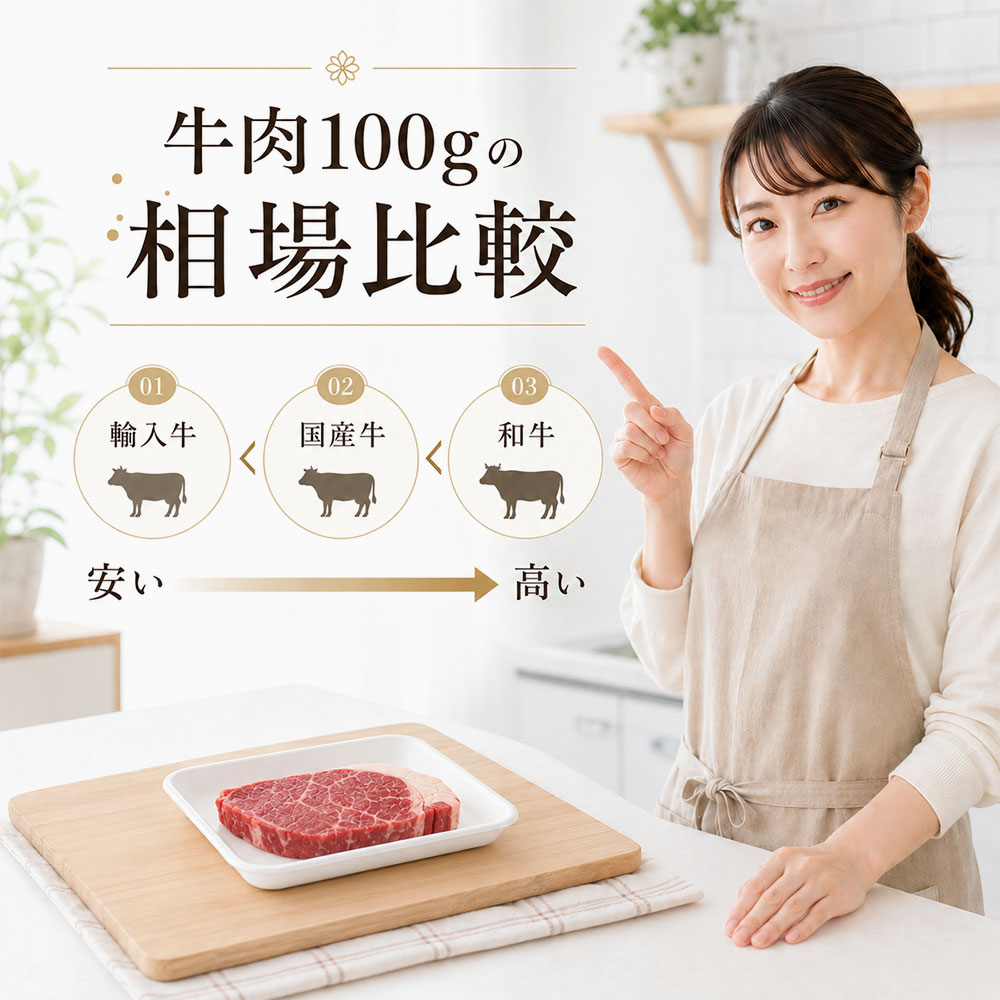 輸入牛・国産牛・和牛の100g相場を比較