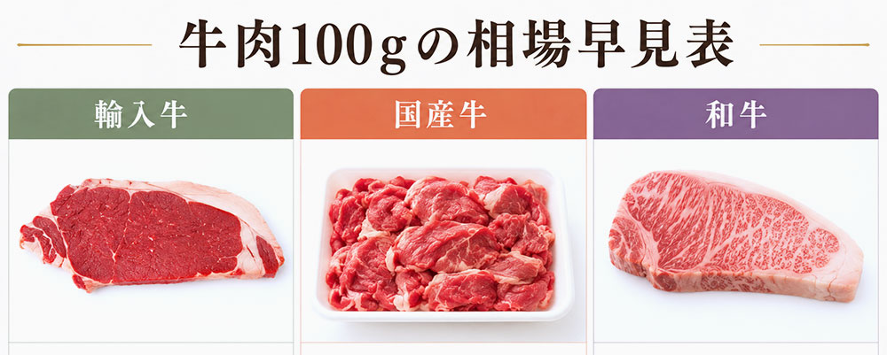 牛肉100gの相場早見表