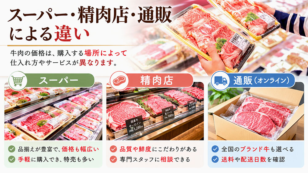 スーパー・精肉店・通販による違い