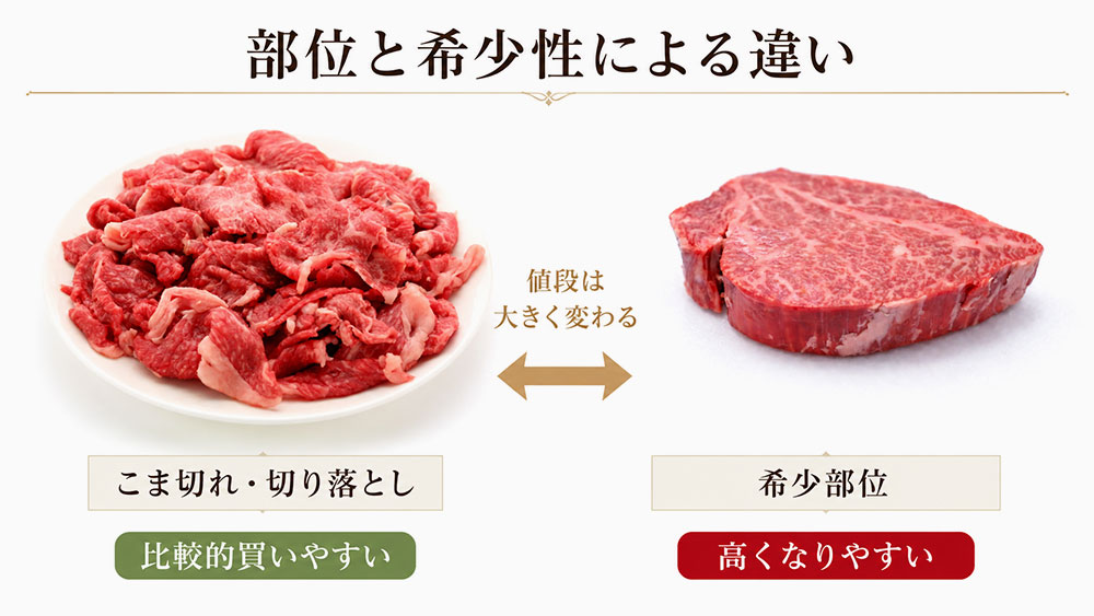 部位と希少性による違い