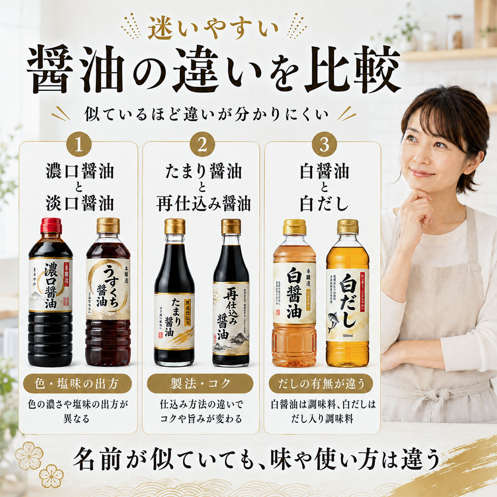 迷いやすい醤油の違いを比較