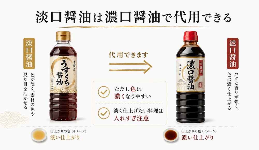 淡口醤油は濃口醤油で代用できる