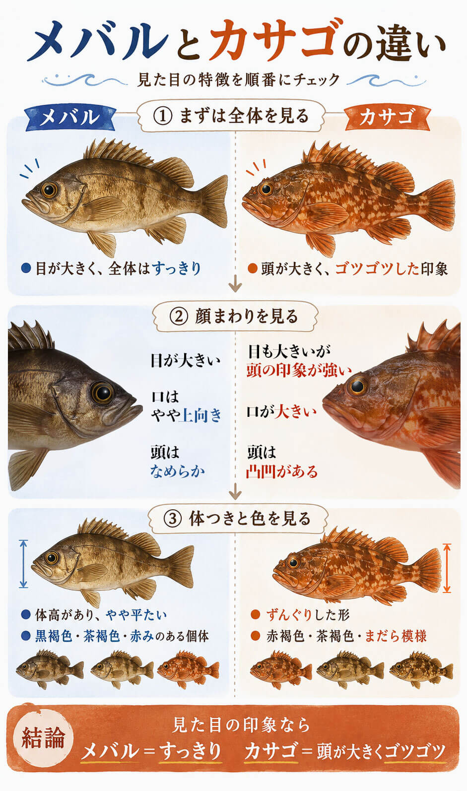 メバルとカサゴの主な違い