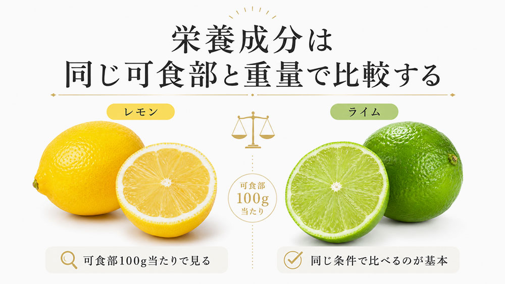 栄養成分は同じ可食部と重量で比較する
