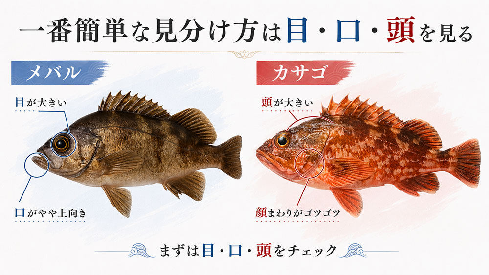 一番簡単な見分け方は目・口・頭を見る