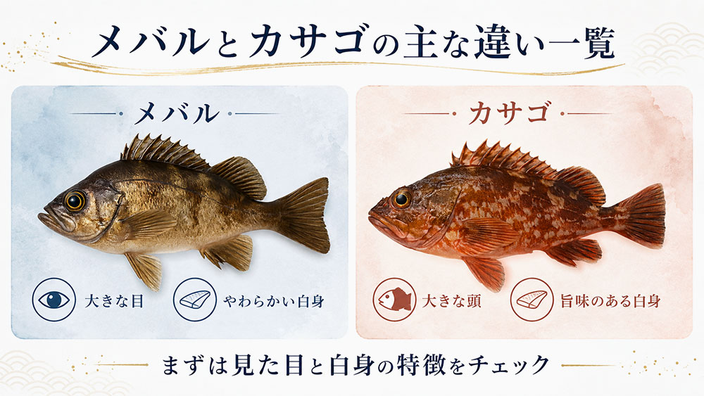 メバルとカサゴの主な違い一覧