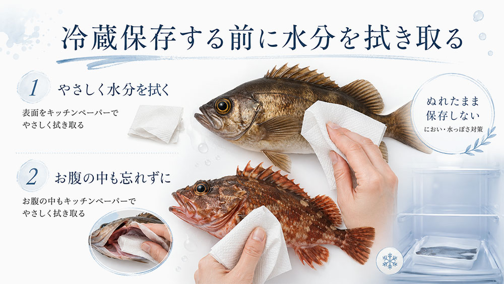 冷蔵保存する前に水分を拭き取る