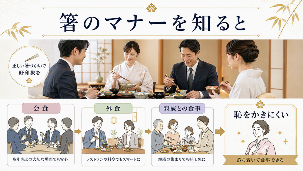 箸のマナーを知ると食事の場で恥をかきにくい