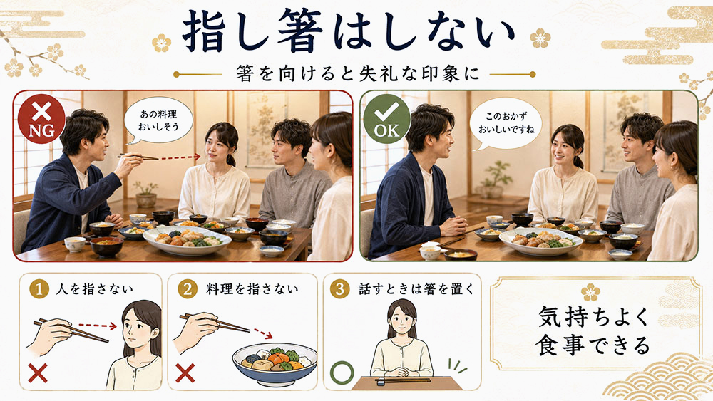 箸を持ったまま人や料理を指さない