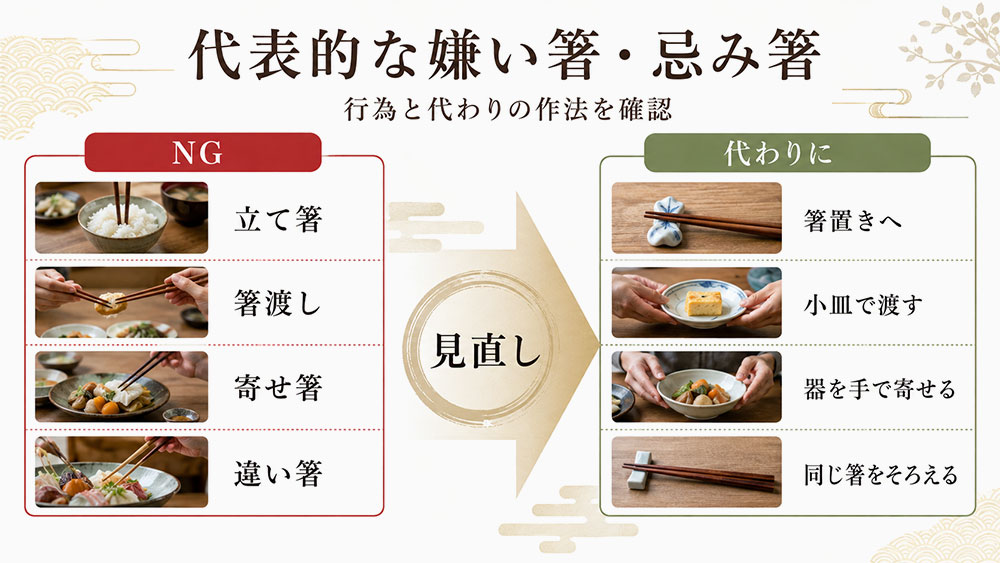 代表的な嫌い箸・忌み箸の早見表