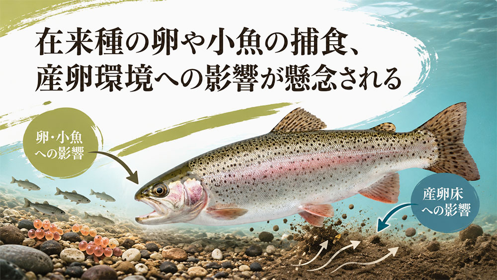 在来種の卵や小魚の捕食、産卵環境への影響が懸念される