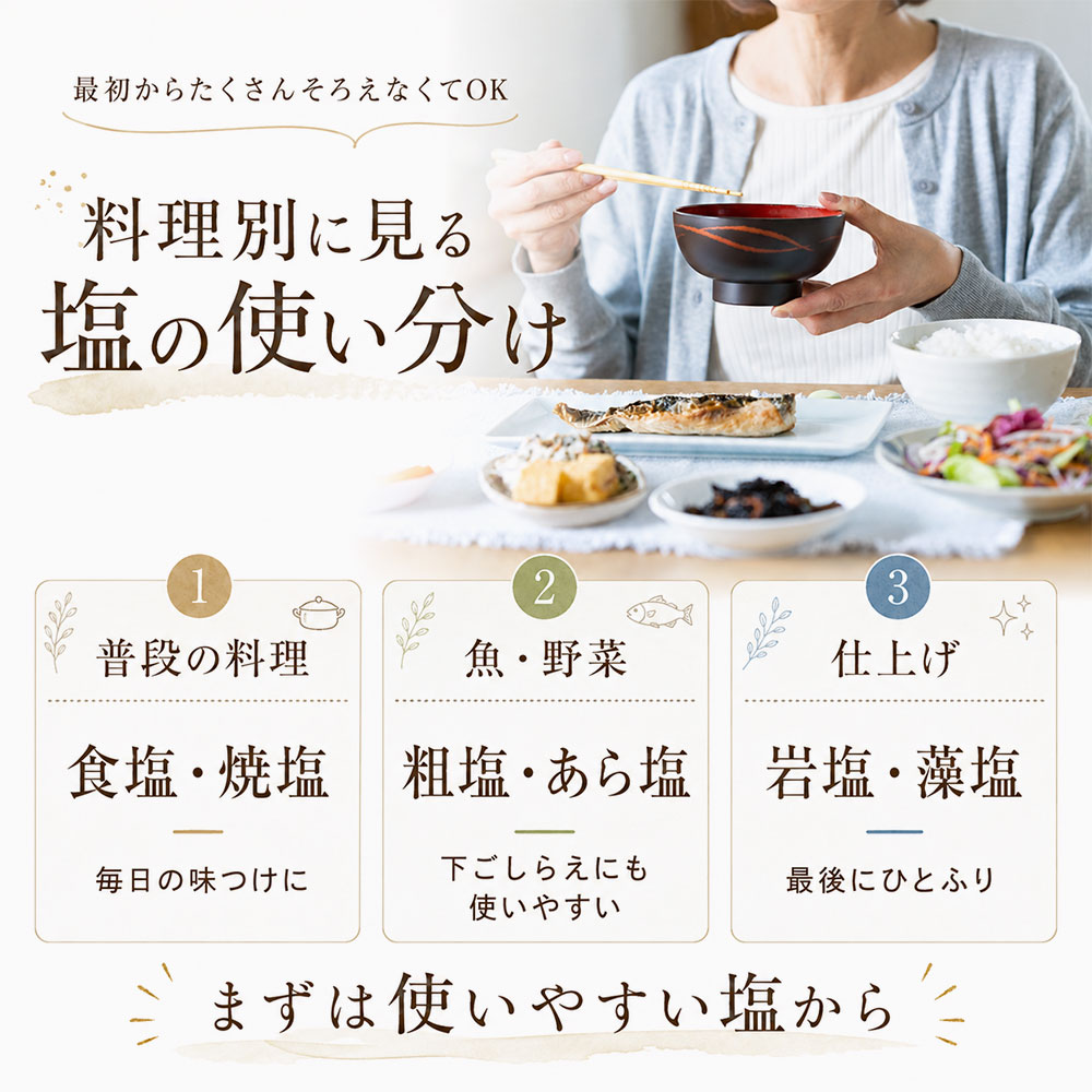 料理別に見る塩の使い分け