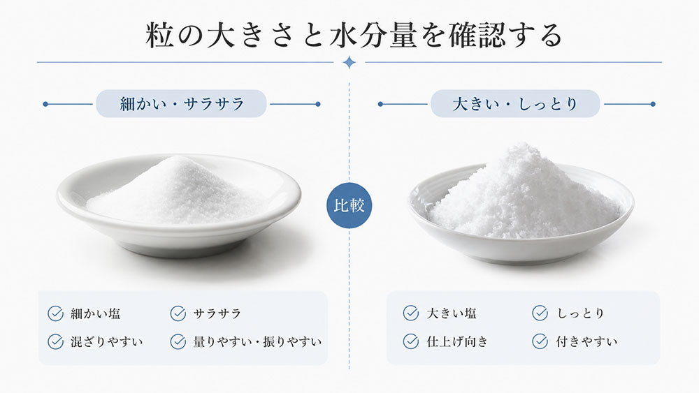 粒の大きさと水分量を確認する