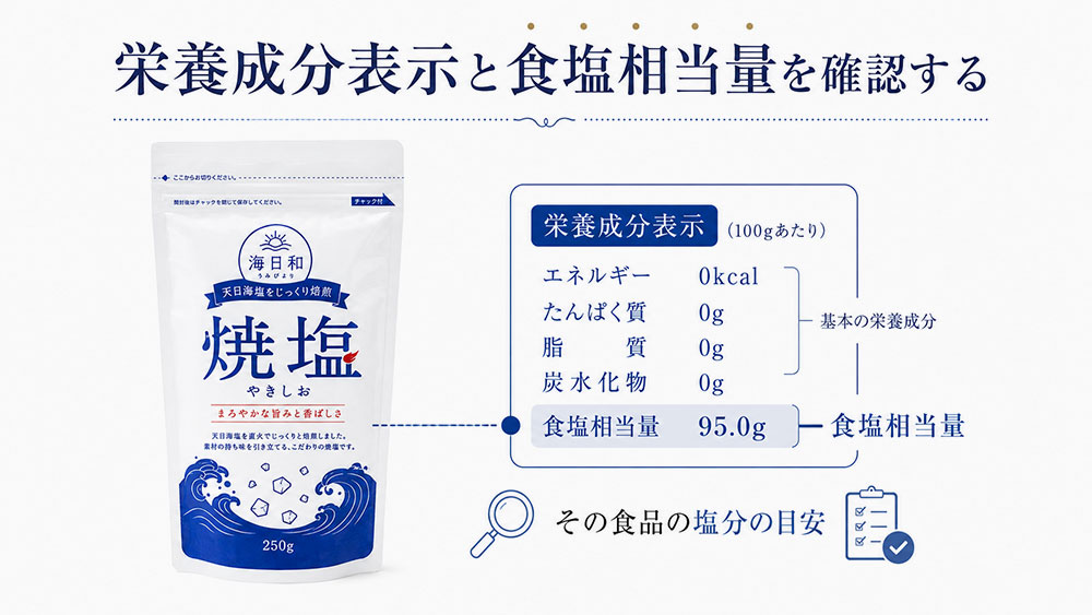 栄養成分表示と食塩相当量を確認する