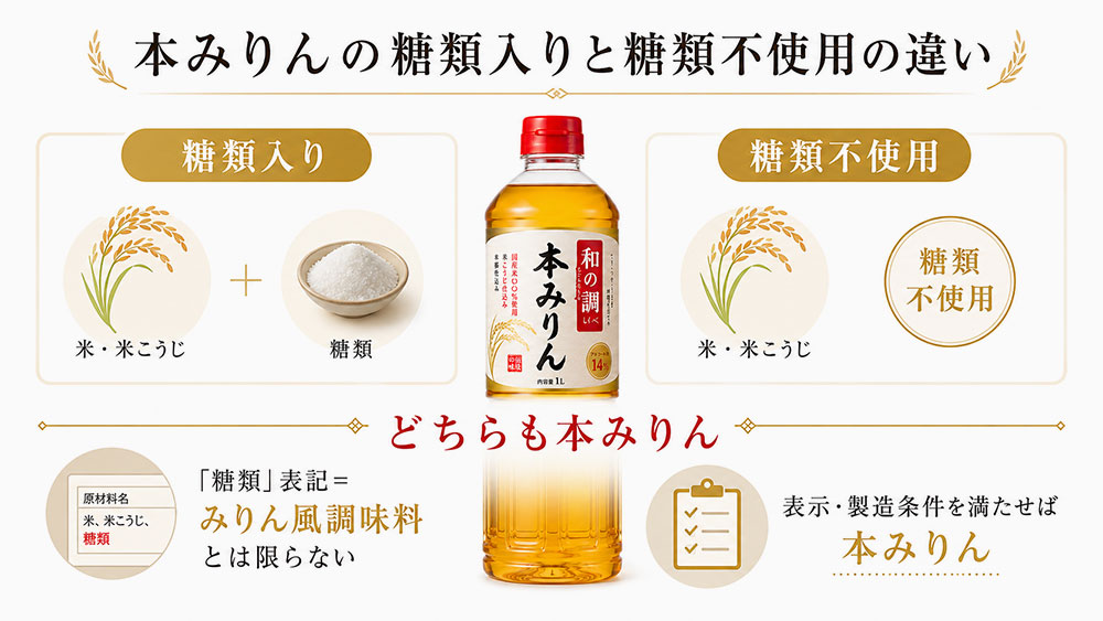 本みりんの糖類入りと糖類不使用の違い