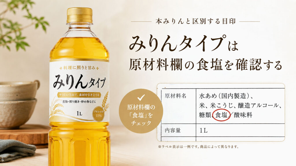 みりんタイプは原材料欄の食塩を確認する