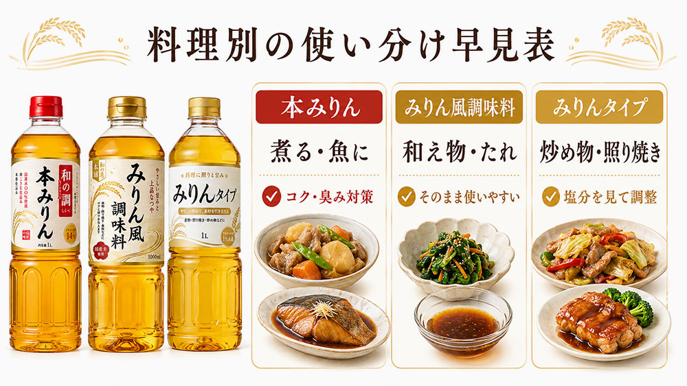 料理別の使い分け早見表