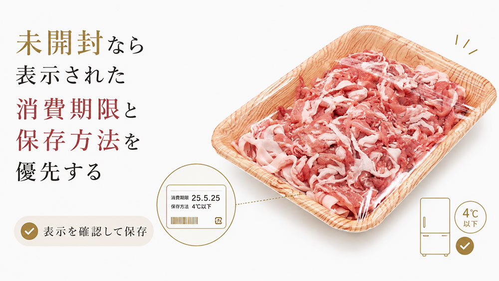 未開封なら表示された消費期限と保存方法を優先する