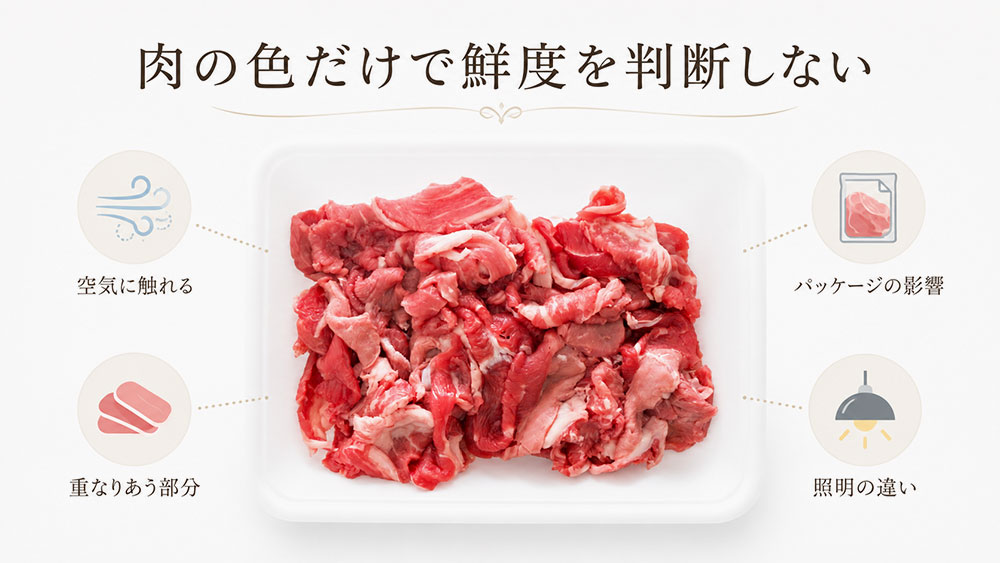 肉の色だけで鮮度を判断しない